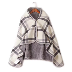 Bán Buôn Manta De Polar Kẻ Sọc Cực Fleece Với San Hô Fleece Wearable Poncho Chăn Đầu Gối Chăn - Product Image 1