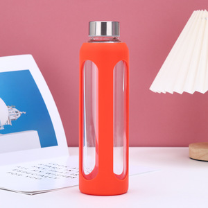Botella de Agua de Vidrio Borosilicato Transparente Personalizada BORGE de 501-600 ml con Funda de Silicona para Bebidas, Deportes al Aire Libre - Product Image 4