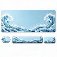 Ensemble cadeau 4-en-1 personnalisé : Grand tapis de souris et de bureau à thème Vague Marine, repose-poignets pour clavier et souris, et sous-verre