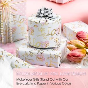 Wedding Wrapping <b>Paper</b> <b>Roll</b> 17 Inch X 33 Feet Gold Love Bow Print Gift <b>Wrap</b> For Bridal Shower Valentine's Day Birthday - Product Image 2
