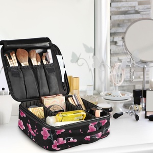 Portable Custom Pink Flower Cosmetic Organizer Brushes Box Divider Waterproof Travel <b>Makeup</b> Bag Professional Cosmetic <b>Case</b> Bag - Product Image 3