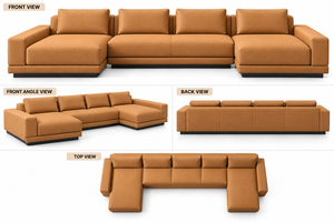 Sofá en Forma de U de Cuero Marrón Caramelo de Lujo con Estilo Contemporáneo, Generosa Disposición de Múltiples Asientos y Elegante Mueble de Salón - Product Image 2
