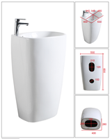 Lavabo sur pied en céramique blanc brillant monobloc, directement de l'usine, pour hôtel, appartement, salle de bain