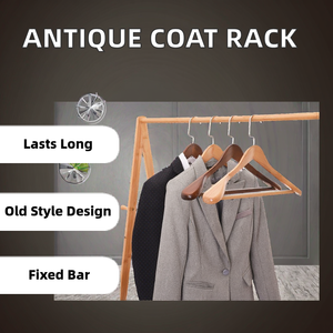 Antique Wood Cedar <strong>Coat</strong> <strong>Hanger</strong> Natural Dark Brown Wholesale with Fixed Bar Clothes Rack &amp; <strong>Rail</strong> - Product Image 5