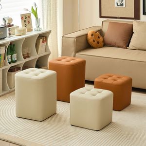 Square Tufted Ottoman <b>Stool</b> For Living Room Home Decor In Cream And Brown Colors - Product Image 1