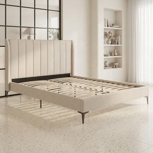 Cadre de <span class=keywords><strong>lit</strong></span> moderne en velours beige avec pieds en métal et rangement pour chambre à coucher, nouveau design, tailles Queen/Full/King 160x200 - Product Image 1