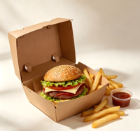 Boîte d'emballage alimentaire en carton ondulé jetable de haute qualité, fermeture magnétique UV, matériaux recyclés, résistante à l'humidité, pour hamburgers