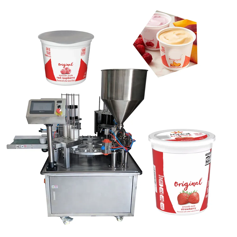 Yogurt Rotary Cup Packing Machinery Auto Drinks Plastic Jelly Cups Automatic Liquid Piston Filling And Sealing Machine Cream