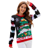 Pull de Noël décontracté à col rond, épais, pour l'automne, style transfrontalier Europe-Amérique, avec broderie de sapin de Noël et lettres de dessin animé, collection 2026