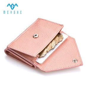 Prezzo di fabbrica personalizzato <span class=keywords><strong>rosa</strong></span> vera pelle <span class=keywords><strong>donna</strong></span> Mini porta carte <span class=keywords><strong>portafoglio</strong></span> con bottone portamonete - Product Image 2