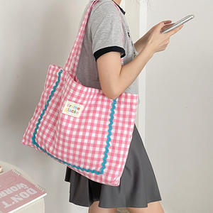 Borsa Shopper in Cotone Qetesh, Borsa Intrecciata alla Moda, Borsa a Quadri con Logo Personalizzato - Product Image 4