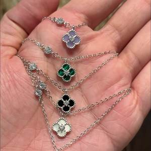 Grosir 925 Sterling liontin perak empat daun semanggi kalung stok baru produk untuk pernikahan Platinum emas mawar berlian utama - Product Image 5