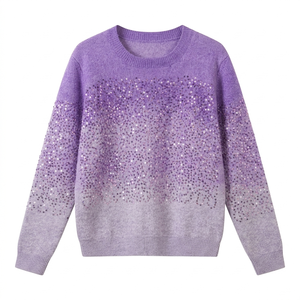<span class=keywords><strong>Pull</strong></span> en maille épais et élégant pour femme, col rond, orné <span class=keywords><strong>de</strong></span> sequins, fabrication artisanale, blanc brillant - Product Image 3