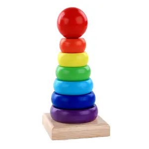 मोंटेसरी बच्चों के खिलौने संज्ञानात्मक रंग इंद्रधनुष टॉवर लकड़ी के इंद्रधनुष स्टैक्ड अंगूठियां 1 2 3 साल के बच्चों और लड़कियों के लिए