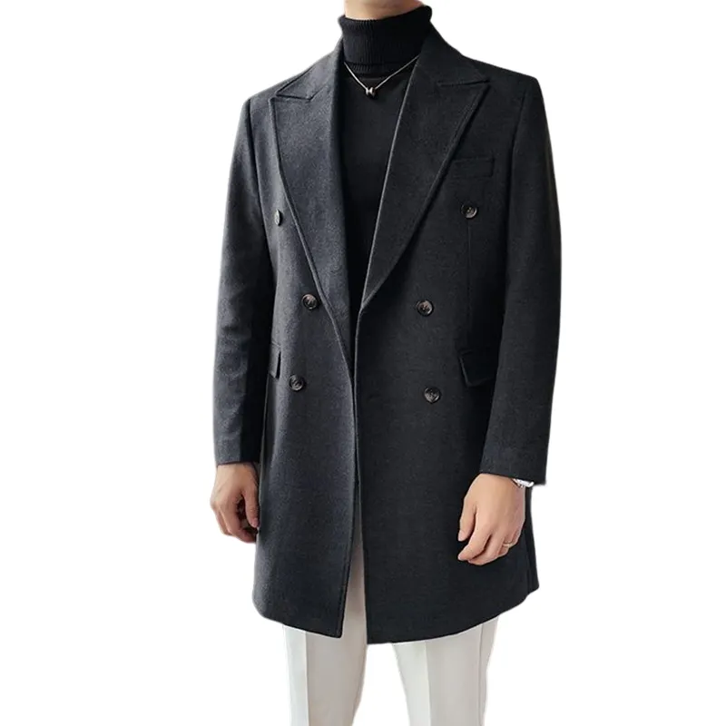 British Thickened Coat Long Jacket Men Double Breasted Business Trend Wool Blends Men Trench Coat long coat men