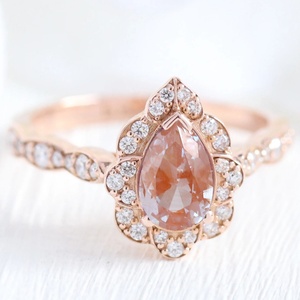 Wholesale 925 Sterling <b>Silver</b> Jewelry Rose Gold Plated Morganite With Natural Moonstone Engagement <b>Ring</b> <b>Set</b> - Product Image 4