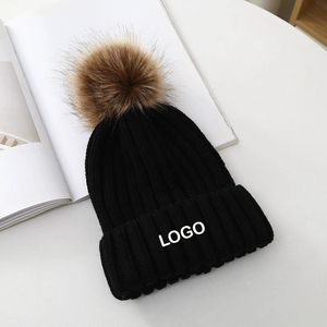 <strong>Pom</strong> <strong>Pom</strong> <strong>Beanies</strong> With Logo <strong>Custom</strong> Embroidery Big Bone Rib Knitted Winter Hats - Product Image 4