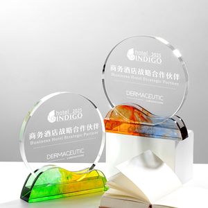 Trophée <span class=keywords><strong>et</strong></span> <span class=keywords><strong>plaque</strong></span> en cristal rond <span class=keywords><strong>vert</strong></span> <span class=keywords><strong>orange</strong></span> avec base Prix de compétition sportive de haute qualité Prix du trophée en cristal de qualité - Product Image 4