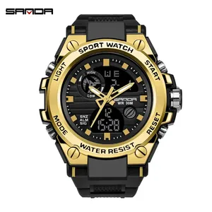 <span class=keywords><strong>Montre</strong></span> <span class=keywords><strong>homme</strong></span> SANDA 739 à double mouvement numérique, grand cadran, bracelet en résine étanche, Relogio Masculino, multifonctionnelle, Montres Hommes - Product Image 1