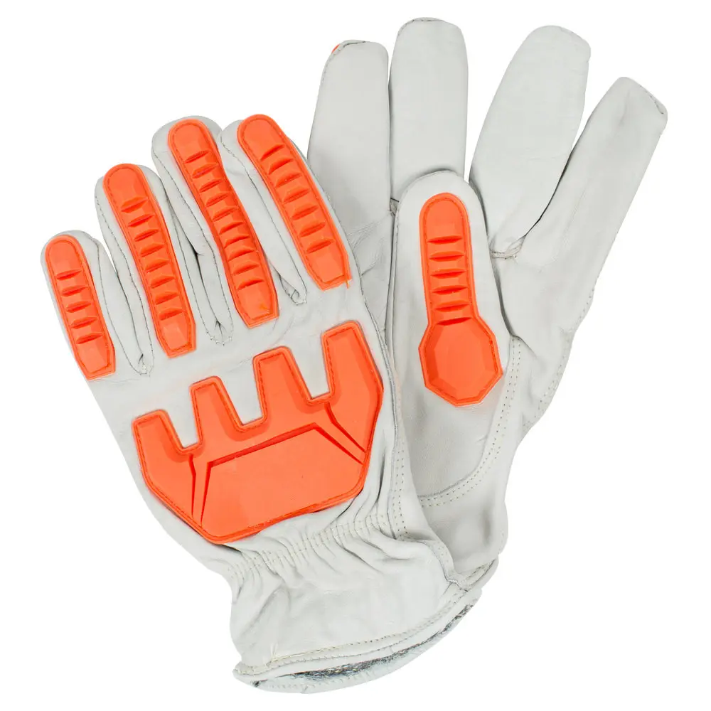 HUAYI Safety Anti Impact Gloves Premium Grain Cowhide Leather Driver's Gloves with TPR Protectors