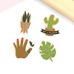 Spilla da bavero con cactus tropicale in lega di zinco personalizzata spilla smaltata per piante succulente in vaso di metallo