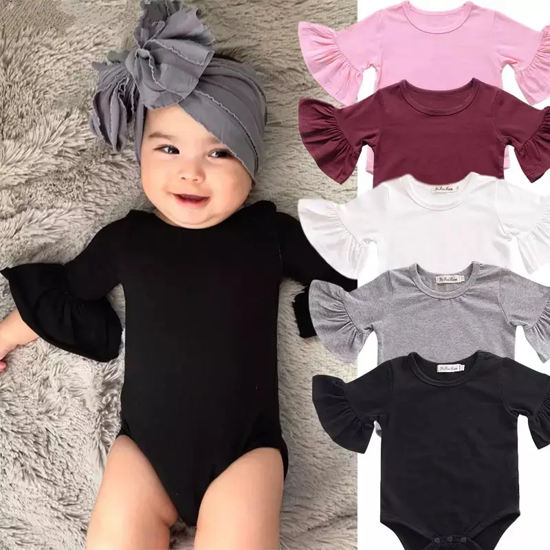 Einfarbige Onesie Kurzarm Rüschen ärmel Dreieck Krabbeln Kleidung Bio Neugeborene Baby kleidung