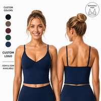 Soutien-gorge de sport pour femme à col en V, coupe courte, avec coussinets amovibles et bretelles réglables. Vêtements de sport respirants et extensibles pour le yoga et la gym