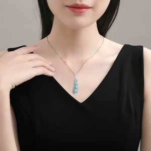 Colgante de jade natural auténtico de color azul agua de loto y verde frijol, con plata S925 y jade de grado hielo, para collar de mujer. - Product Image 5