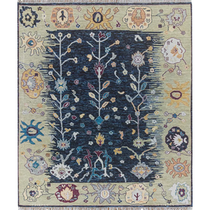 Tapis d'intérieur moderne fait main en laine bleu marine personnalisable, motif floral oriental, tapis de déclaration - Product Image 2