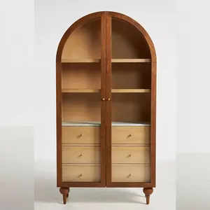 Meubles de restaurant de luxe Armoire de rangement en chêne massif à double porte en verre de style milieu du siècle