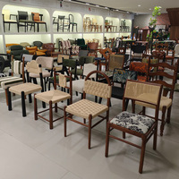 Ensemble de 4 chaises de salle à manger contemporaines en bois de chêne, dossier en bois stable, revêtement en tissu, tabourets de restaurant pour la maison et la villa