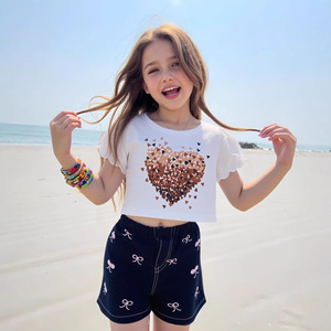 2026 ฤดูร้อนเด็กกางเกงขาสั้นผ้ายีนส์พิมพ์ลายหัวใจสไตล์ฤดูร้อนแฟชั่นของเด็กผู้หญิงกางเกงร้อนชุดเสื้อผ้าเด็กชุด 3-7Y - Product Image 3
