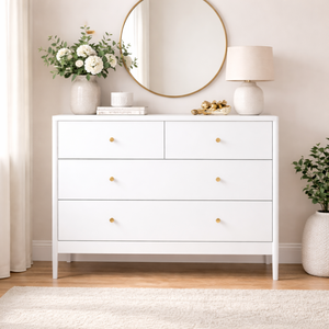 Cómoda infantil blanca de 4 cajones, gabinete de almacenamiento de madera para dormitorio de niños pequeños, armario de guardería, organizador de mesita de noche para bebés - Product Image 1