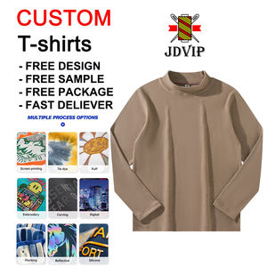 Düz deve erkek anti-kırışıklık örme Spandex/Polyester uzun kollu T-Shirt yüksek kalite 3D dijital puf baskı özel T Shirt - Product Image 1