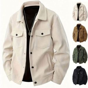Blouson Bomber Homme en Velours Côtelé Crocheté avec Col Montant Enduit, Fermeture Éclair Avant, Logo, Printemps, Long, Fin, Décontracté, Élégant, Jeune et Tendance - Product Image 1