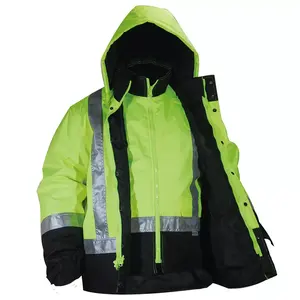 Jaqueta de chuva de alta visibilidade de inverno, jaqueta de segurança de china para fábrica, 3 em 1, à prova d' água, respirável, refletiva, com capuz