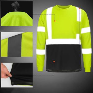 Chemise de travail haute visibilité à manches longues pour hommes, de haute qualité, pour les travailleurs de la construction et des chantiers industriels, avec bandes réfléchissantes - Product Image 3