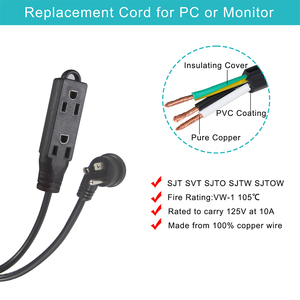 Canada 3pin Plug 45 Degree NEMA 5-15P To NEMA 5-15R <strong>Socket</strong> <strong>Extension</strong> <strong>Cord</strong> US Male To Dual Female - Product Image 4