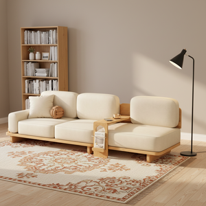 Sofá de Salón en Forma de L, de Madera Maciza, Estilo <span class=keywords><strong>Crema</strong></span>, Diseño Simple, Personalizable, de Tres Plazas, para Apartamentos Pequeños - Product Image 5