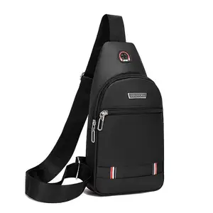 Factory Price Outdoor Crossbody Bag Solid Color Adjustable Shoulder Strap Chest Bag with Earphone Hole