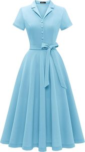 <span class=keywords><strong>Vestido</strong></span> Midi Vintage Personalizado OEM&ODM para Mujer, <span class=keywords><strong>Vestido</strong></span> <span class=keywords><strong>Casual</strong></span> de Nailon/Elastano Lavable de Manga Corta, para Cóctel, Iglesia o Eventos Casuales - Product Image 3