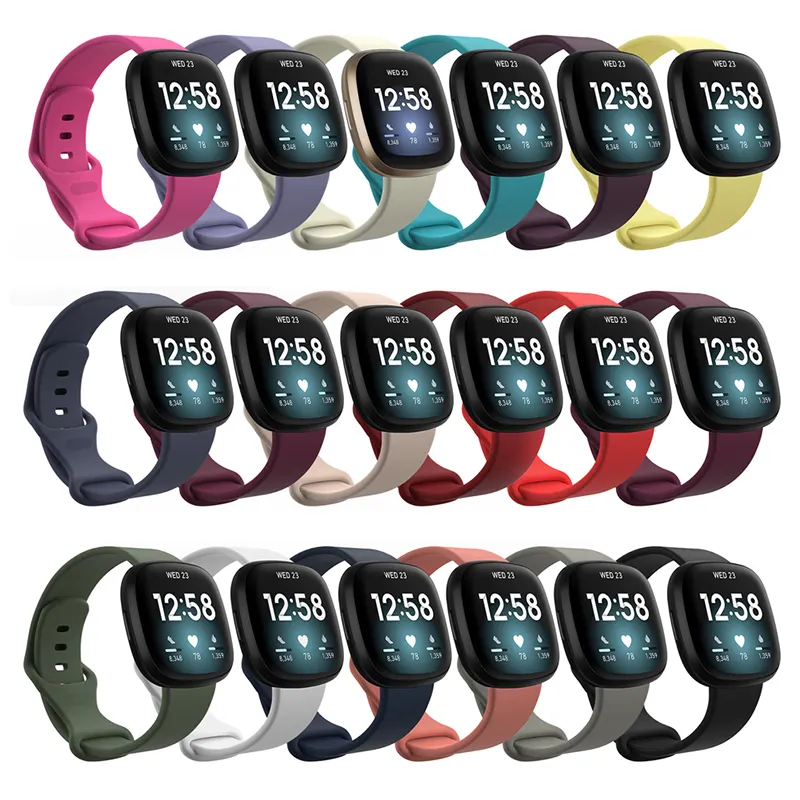 Solid Color Sports Waterproof TPE Smart Bracelet Strap Replacement for Fitbit Versa 3 Sense Silicone Watch Band