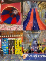 Toboggan en bois avec éclairage LED interactif pour enfants, équipement de terrain de jeu intérieur lumineux et coloré avec barres de sécurité en acier, PE, PVC