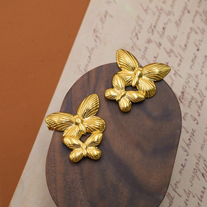 Butterfly Metal Stud Earrings Gold Stainless Steel Fashion Jewelry For Women Geometric Design Trendy Earrings - Product Image 2