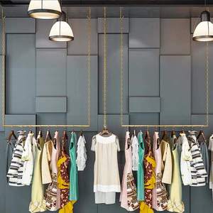 高品质可调高度创意重型不锈钢链条服装挂架用于服装店 - Product Image 3