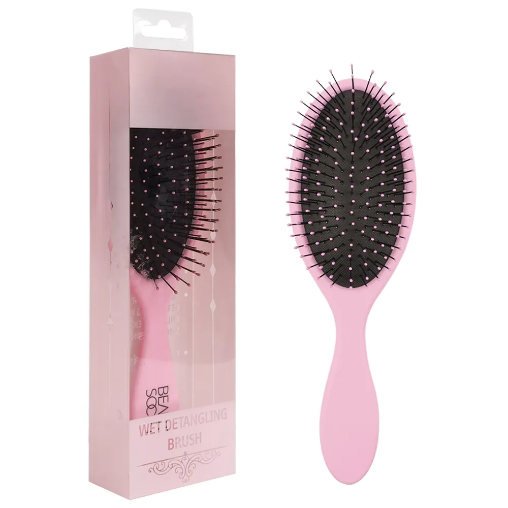 Anti-static plastic handle compact nylon bristles round wet detangling hair brush