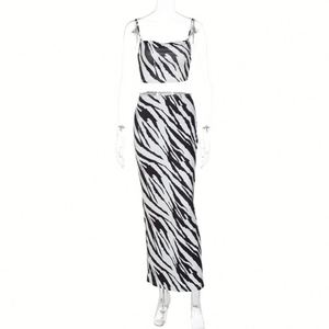 ShiMaiEr Summer Hot Styles <strong>Zebra</strong> <strong>Print</strong> Sleeveless Two Piece Sexy Cropped <strong>Top</strong> and Skirt Set for Women - Product Image 6