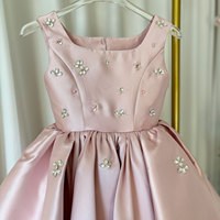 Gaun Putri Satin Pink MQATZ untuk Anak Perempuan Tanpa Lengan dengan Hiasan Manik-Manik, Rok Mengembang, Kerah O-Neck untuk Pertunjukan Piano Usia 4-8 Tahun
