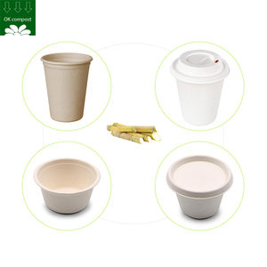 Tasses de Bagasse en pâte de canne à <span class=keywords><strong>sucre</strong></span> compostables imprimées personnalisées, de canne à <span class=keywords><strong>sucre</strong></span>, de Sauce à café, de soupe, de crème glacée, tasses chaudes et froides avec couvercle - Product Image 1