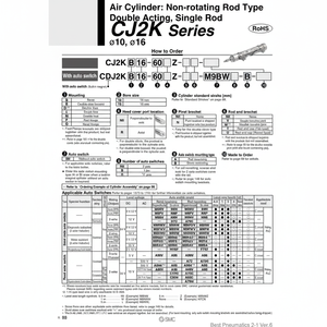 กระบอกลมนิวเมติก SMC CDJ2KB10-45Z-B ชิ้นส่วนนิวเมติก - Product Image 1